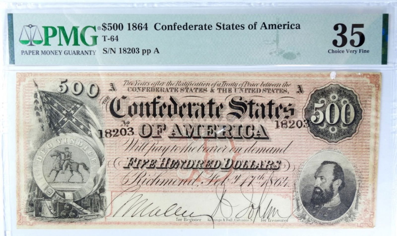 1864 $500 Confed. States of America, PMG 35 (1 of 2)