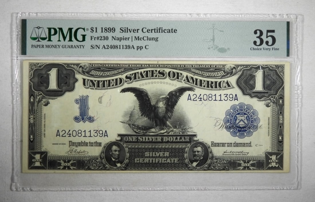 1899 $1 "Black Eagle" Silver Cert, PMG 35 CH VF (1 of 2)
