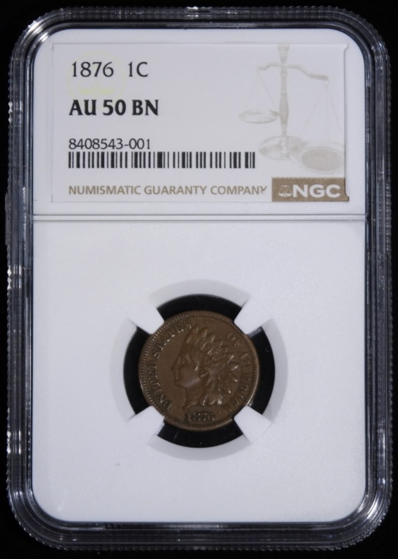 1876 Indian Cent NGC AU 50 BN: Get this for your collection today