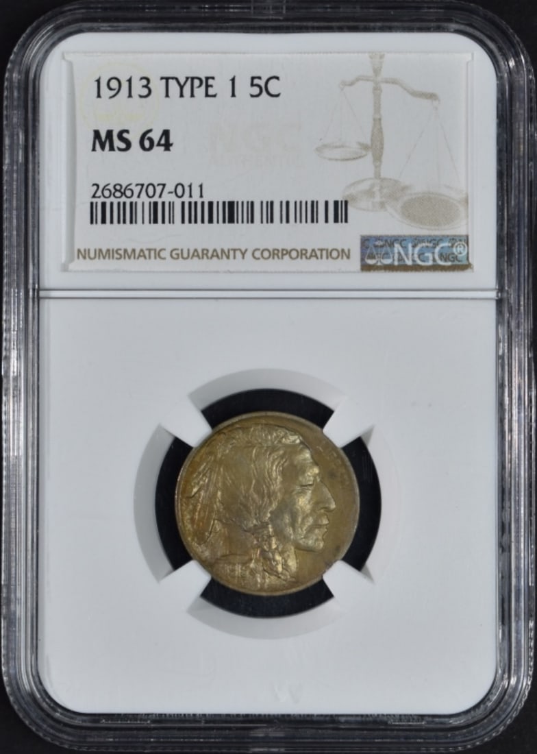 1913 T-1 Buffalo Nickel, NGC MS-64: Bid live now!