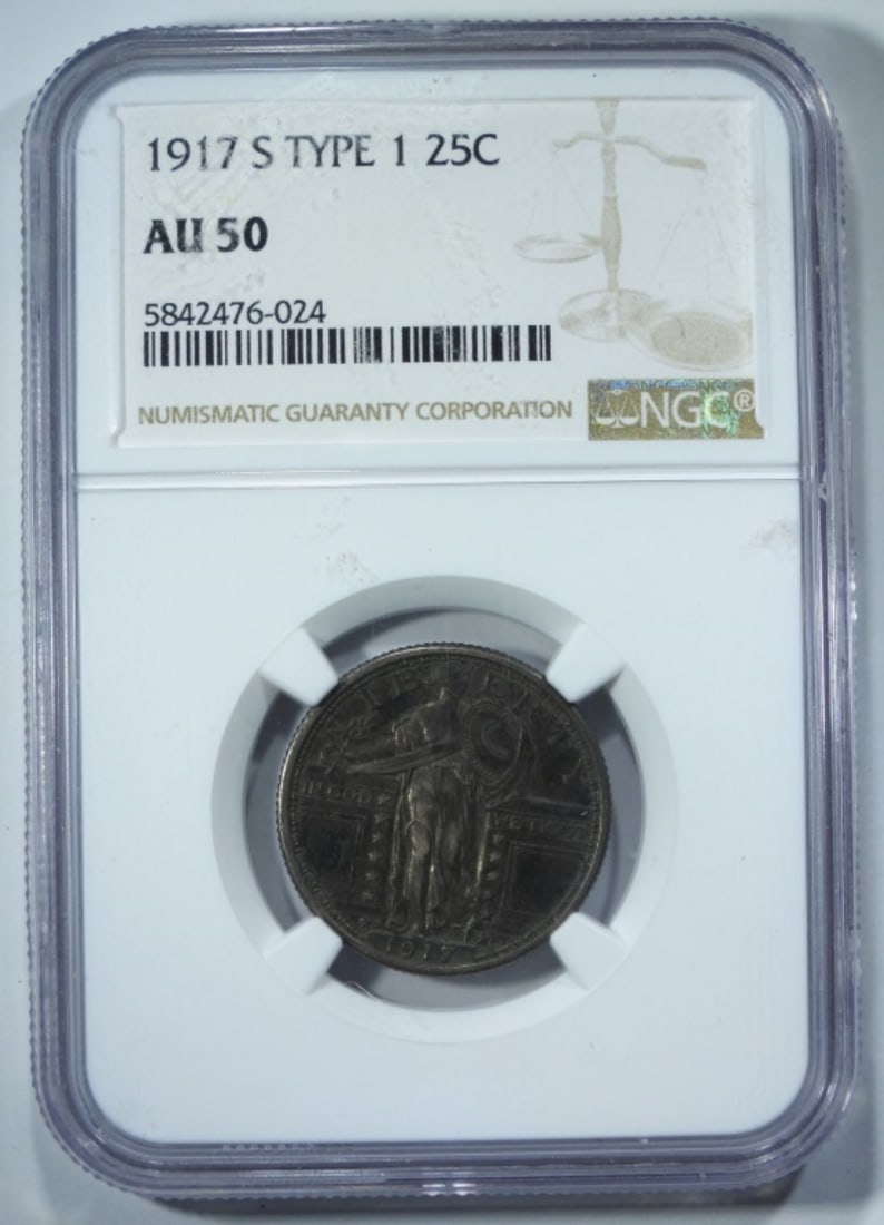 1917-S T-1 Standing Quarter, NCG AU-50: Get yours today