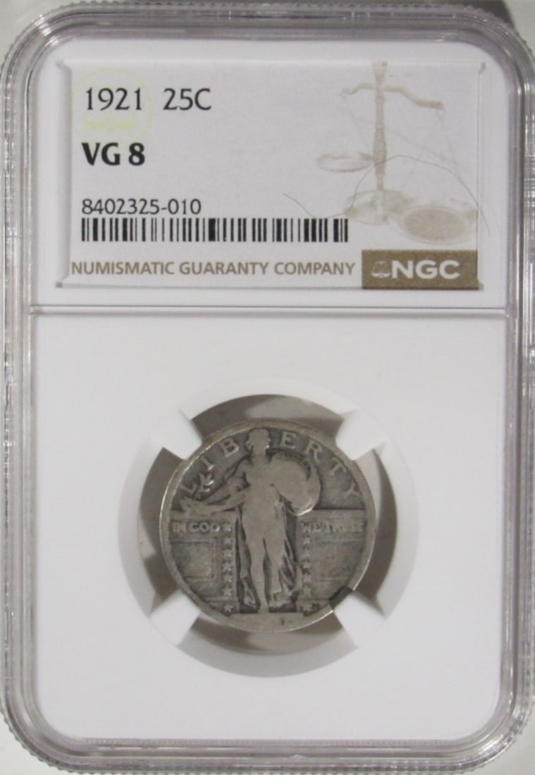 1921 Standing Quarter, NGC VG-8: Bid live now!