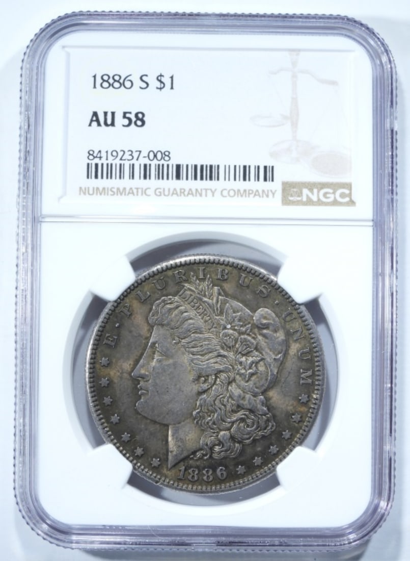 1886-S Morgan Dollar, NGC AU-58: Bid live now!