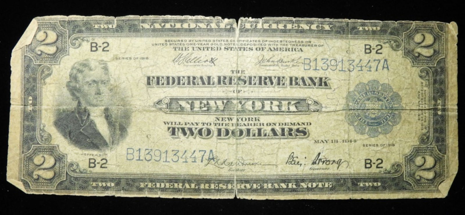 Series 1918 $2 Fed. Reserve Bank of New York: Top rate Auction House