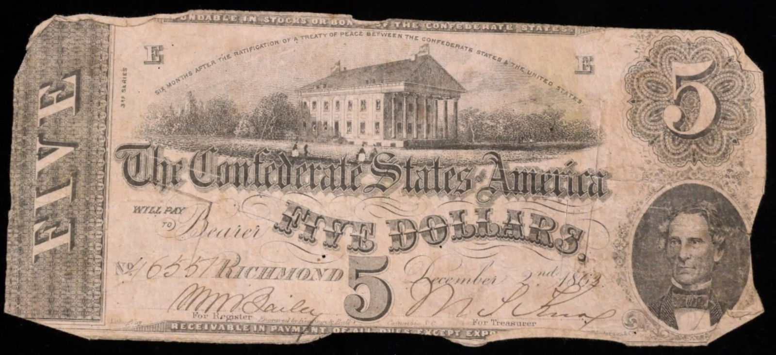 1862 $5 Confederate Note: Bid Now!