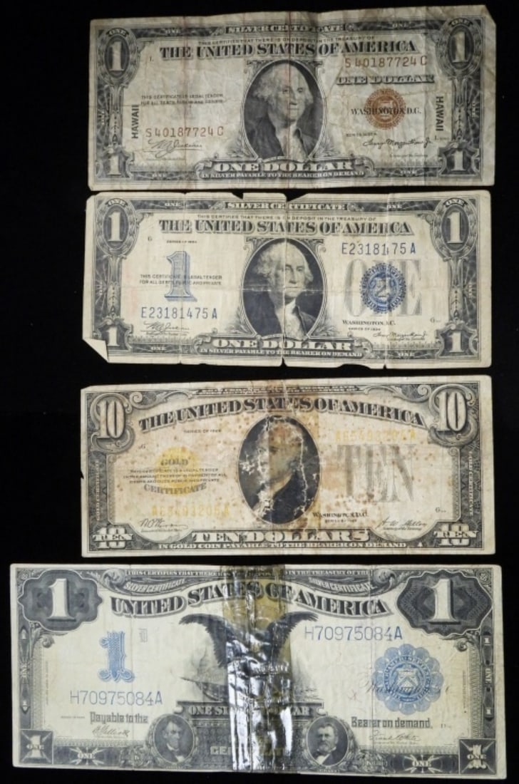 (4) Low Grade Scarce Notes: (3) $1 and (1) $10