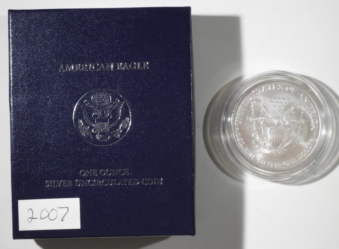 2007-W UNC AMERICAN SILVER EAGLE IN OGP: MISSING COA.