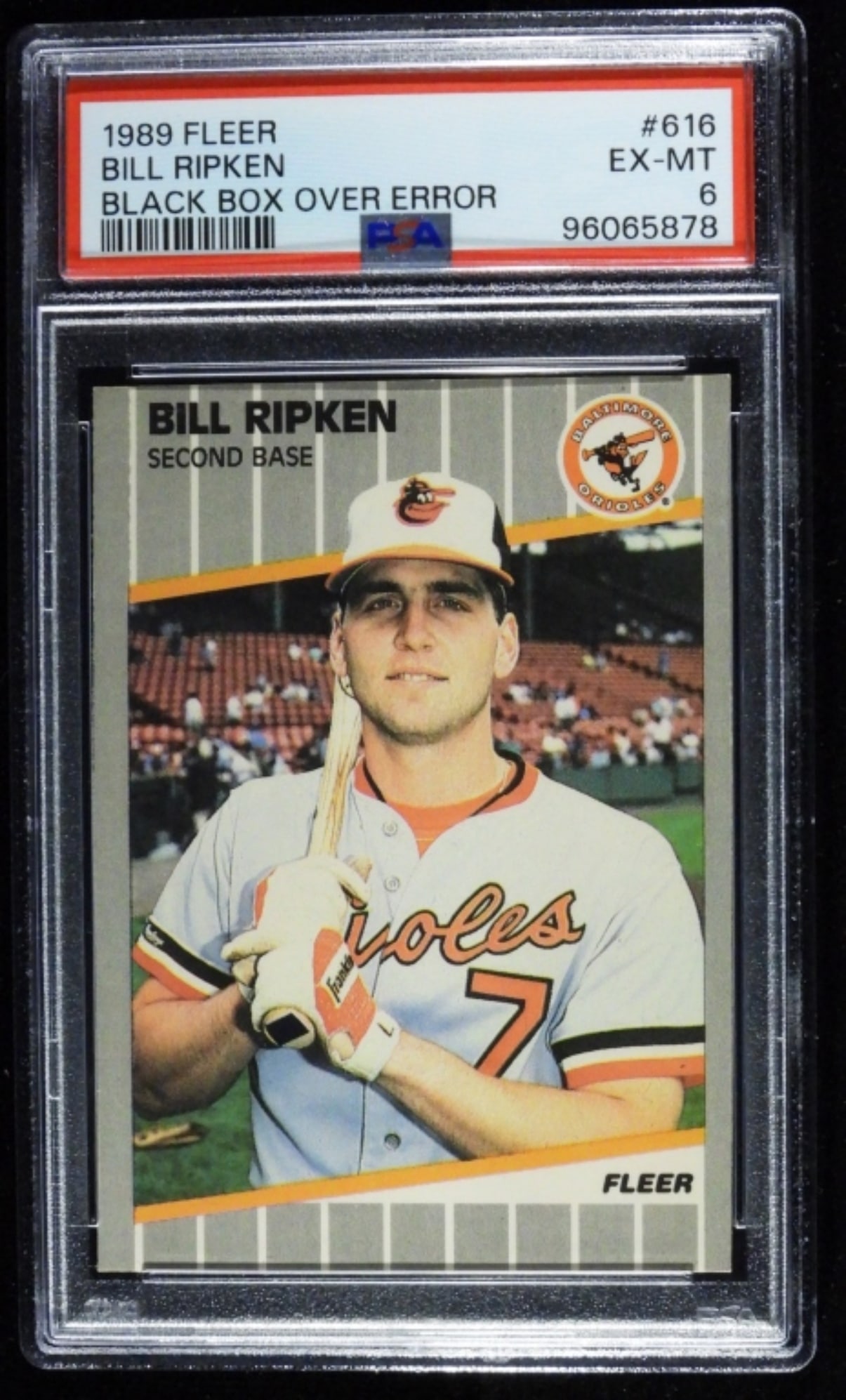 PSA Bill Ripken #616 EX-MT 6 1989 Fleer: Black Box Over Error. #616 EX-MT 6 1989 Fleer