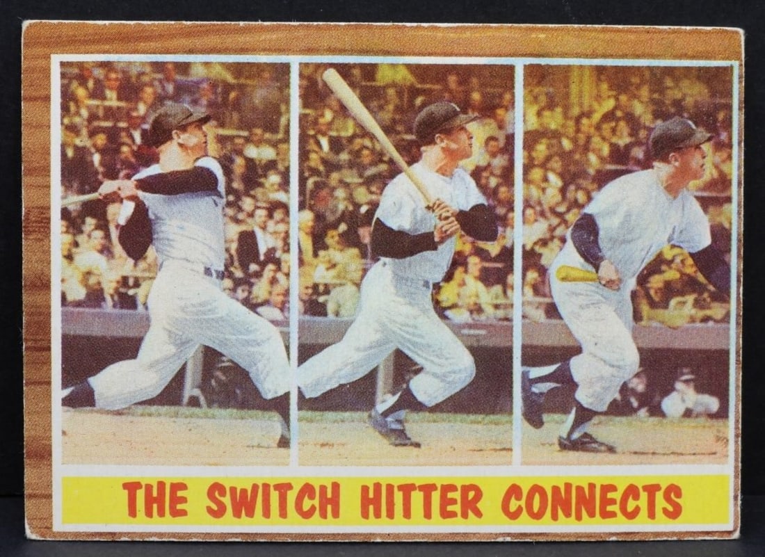 Mickey Mantle #318 The Switch Hitter Connects: Rounded corners, no creases. Good condition