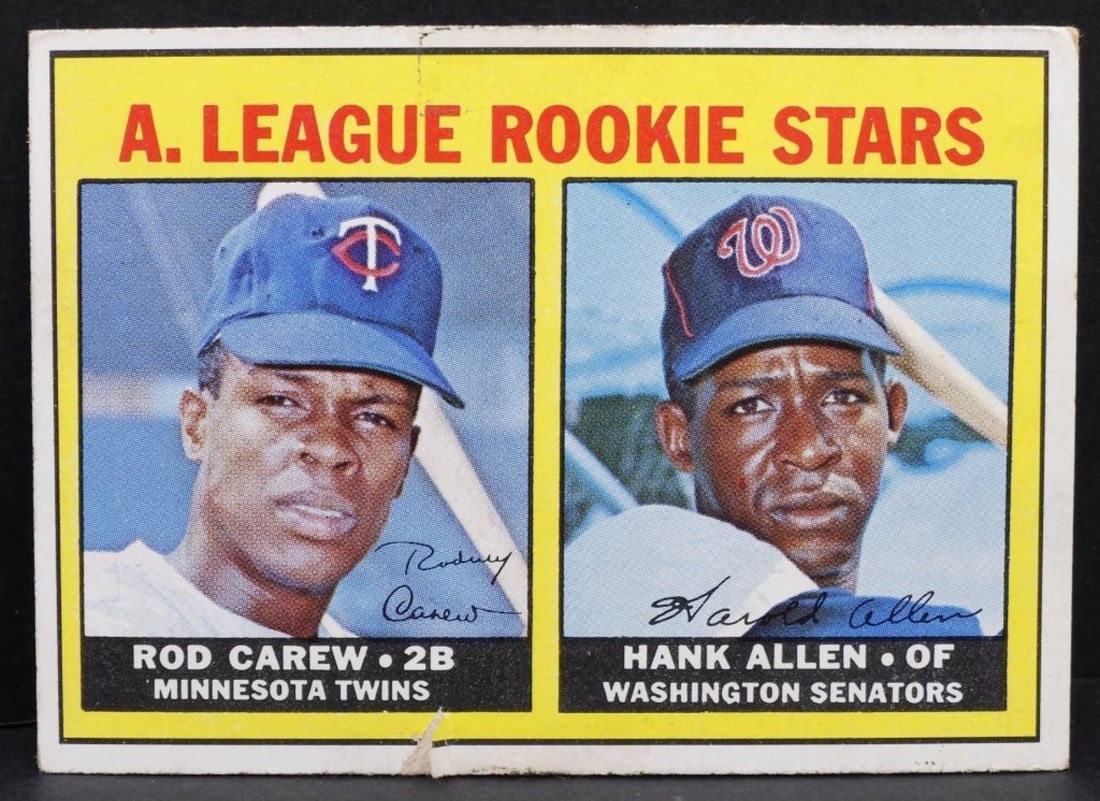 1967 American League Rookie Stars #569: Rod Carew & Hank Allen. Slight rip under Carew's name, rounded corners. Good condition