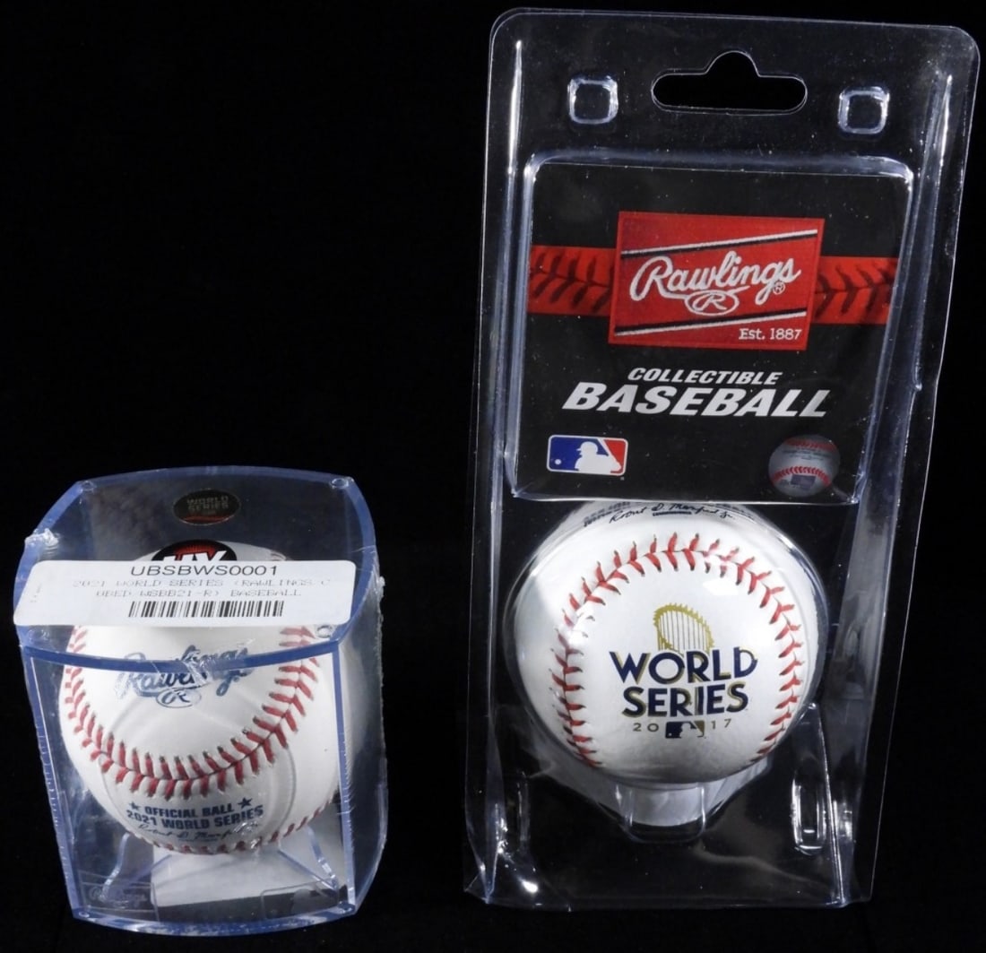 Rawlings Official Ball 2021 World Series: Astros Vs. Braves 2021. Factory sealed, 2017 Rawlings collectible baseball replica World Series 2017.