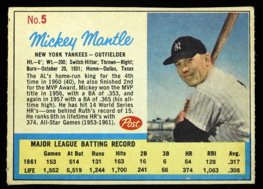 Mickey Mantle Post #5 Card (1 of 2)