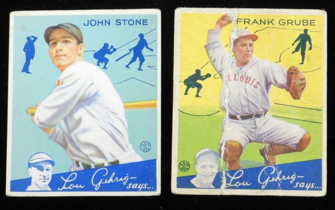 Frank Grube & John Stone Big League Cards: Grube is creased up and rounded corners. Stone is rounded corners and no creases. Fair conditions for both.