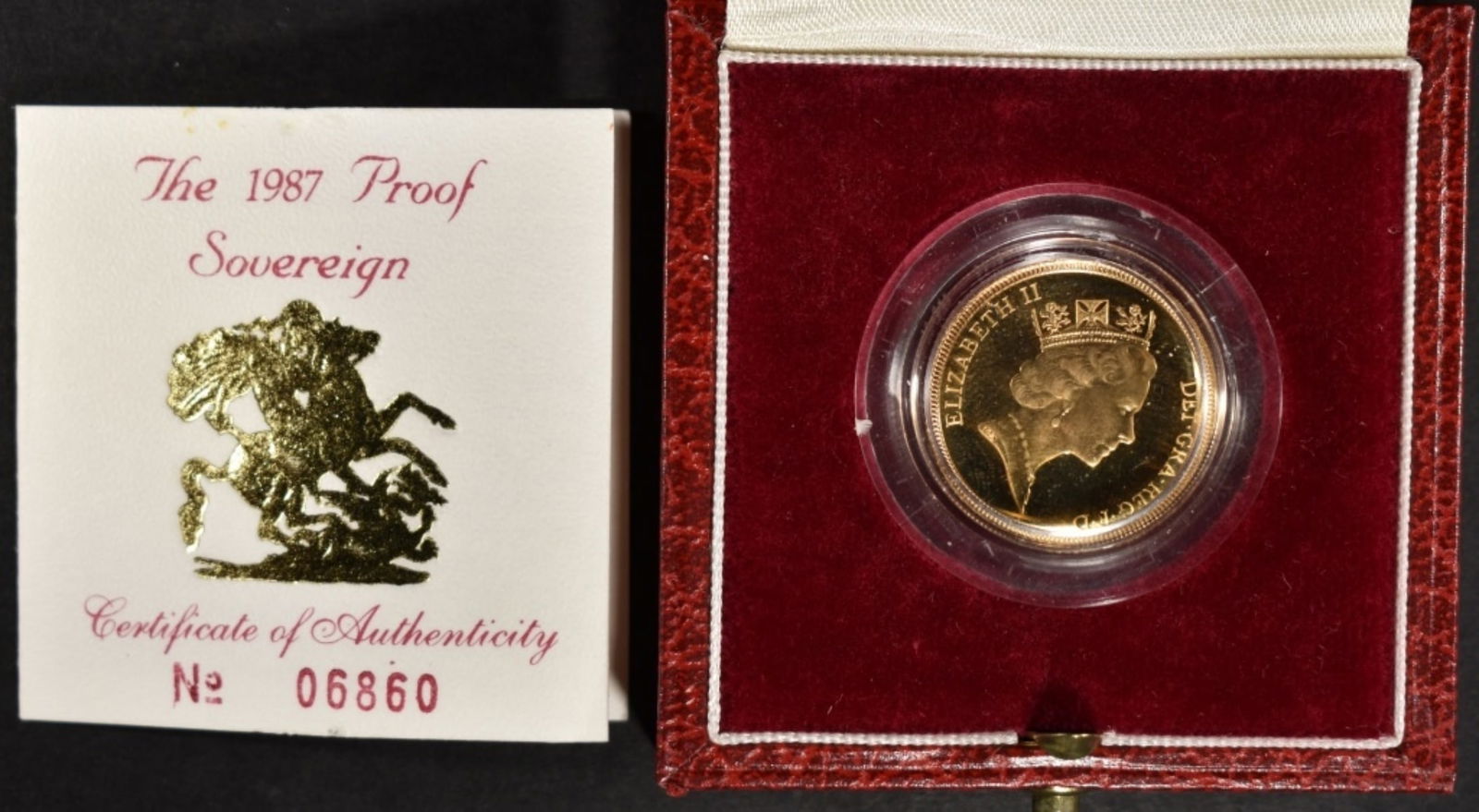 1987 UK Proof Gold Sovereign: In original box with COA