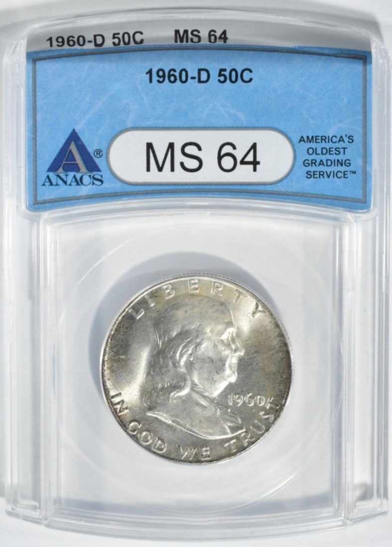 1960-D Franklin Half, ANACS MS-64: Bid live now!