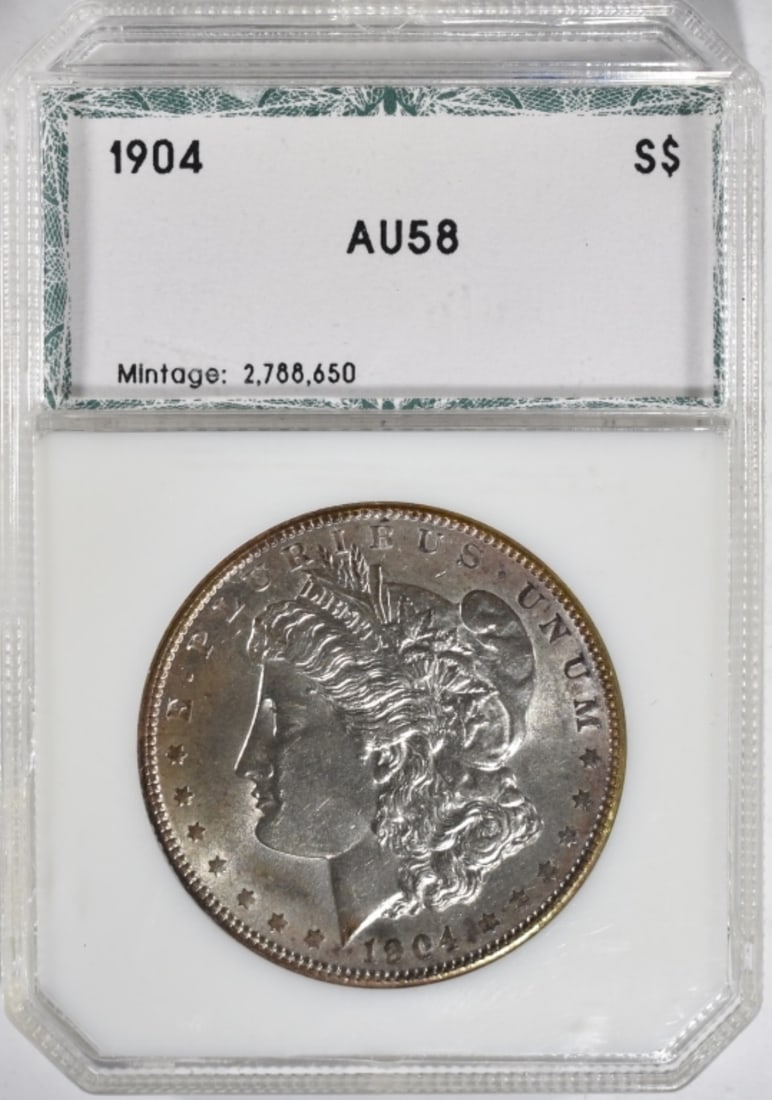 1904 Morgan Dollar, ANACS AU-58: Follow us on Facebook, Instagram, X, and TikTok.