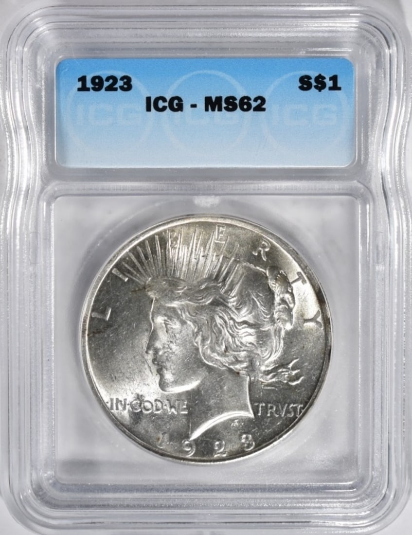 1923 Peace Dollar, ICG MS-62: Follow us on Facebook, Instagram, X, and TikTok.