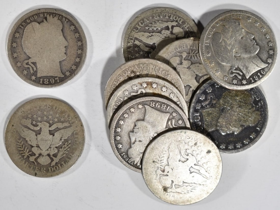 (10) 90% Silver Barber Quarters (1 of 1)