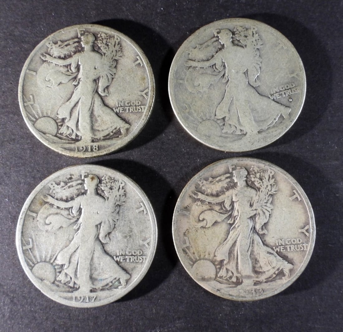 (4) Better Date Liberty Walking Half Dollar: 1916, 1917-S, 1918-S, 1933- S