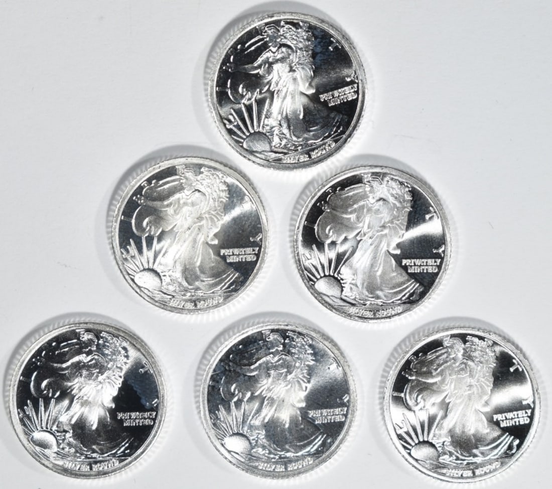 (6) 1/10oz Silver Eagles: Bid live now!