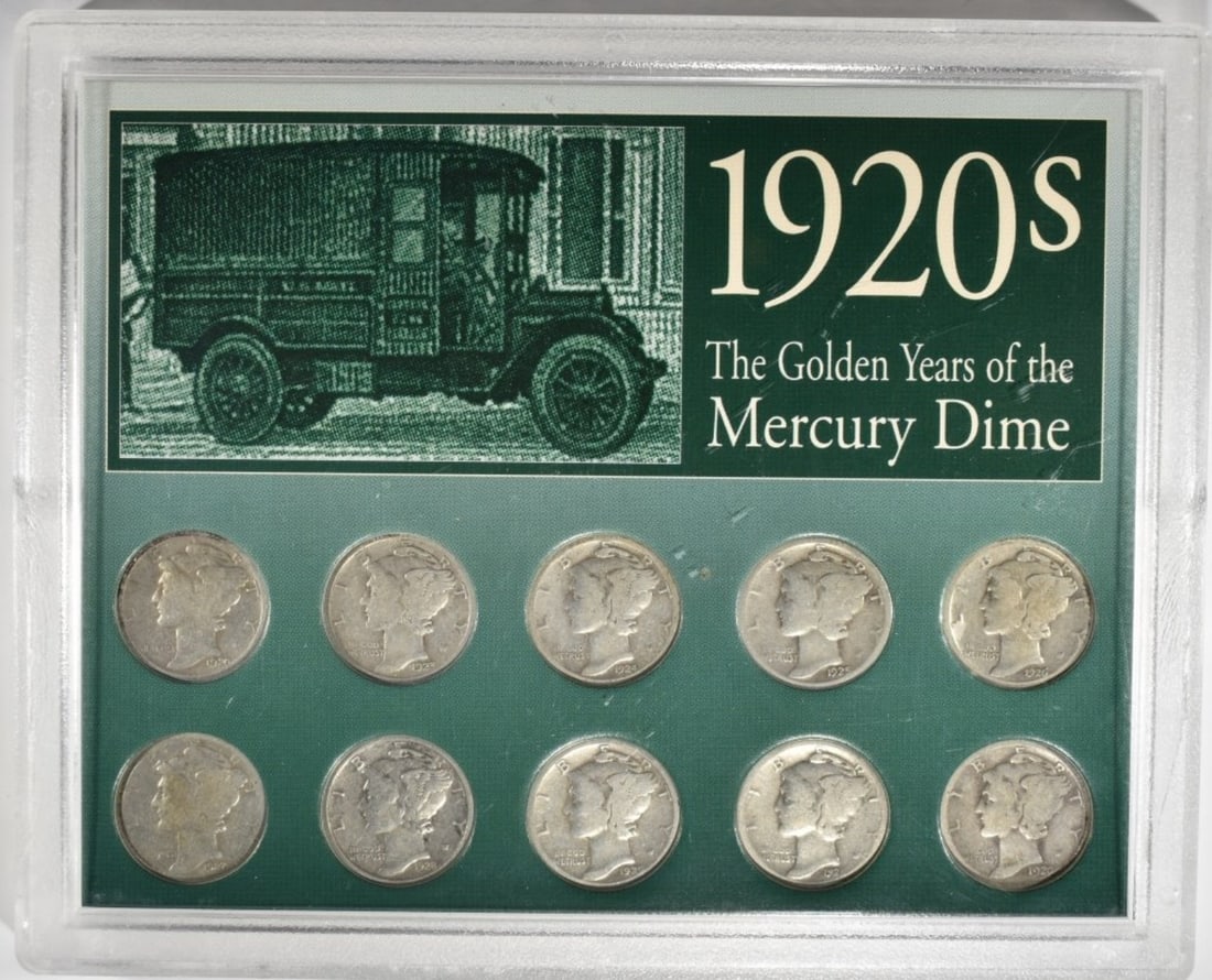 1920s Silver Mercury Dime in Collectors Holder (1 of 2)