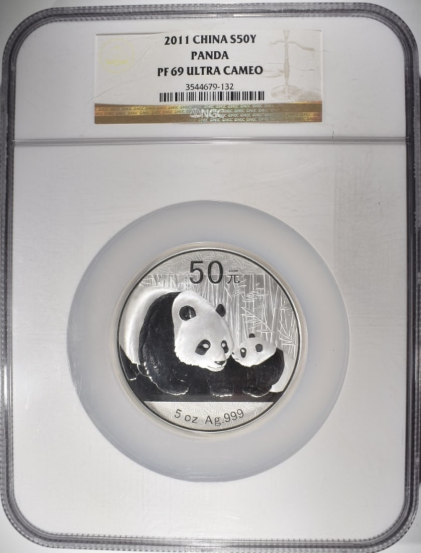 2011 China 5oz Silver Panda, NGC PF-69 UC: Follow us on Facebook, Instagram, X, and TikTok.