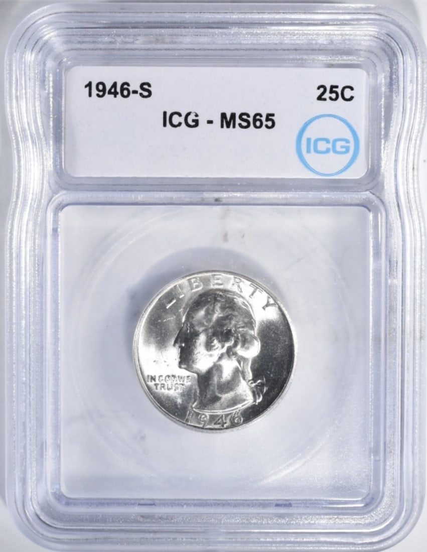 1946-S Washington Quarter, ICG MS-65: Follow us on Facebook, Instagram, X, and TikTok.