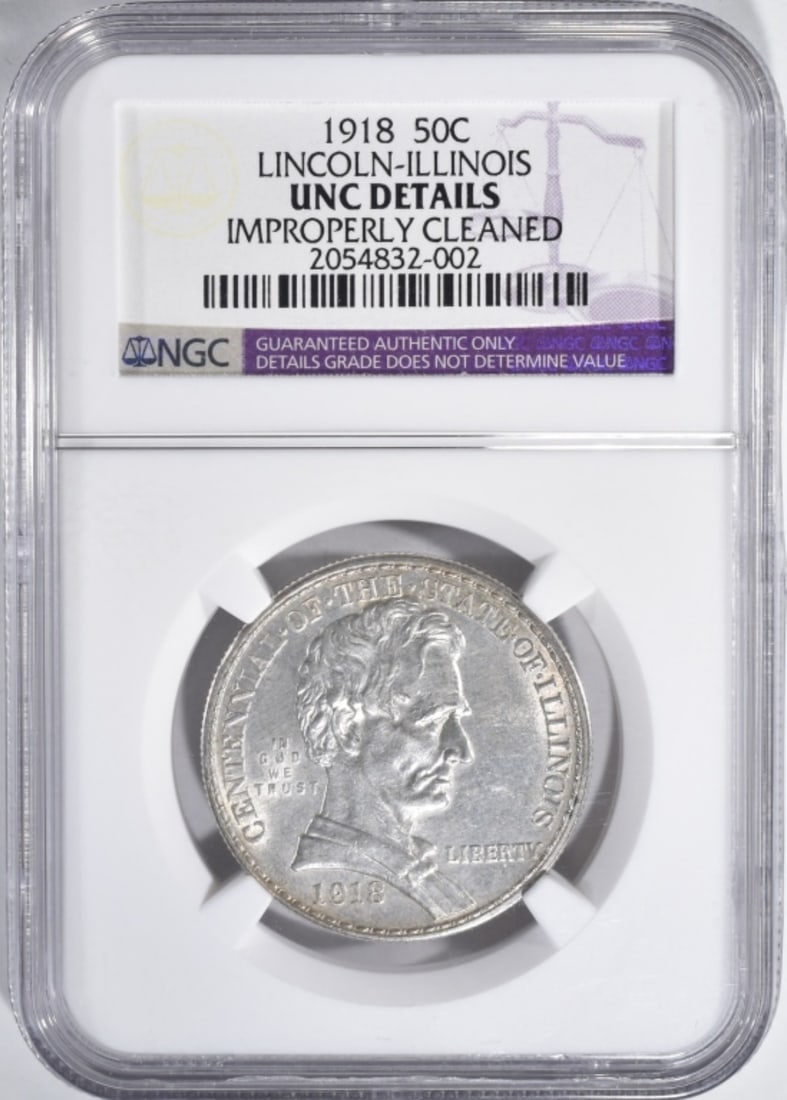 1918 Lincoln Commem Half, NGC UNC Details: Improperly cleaned