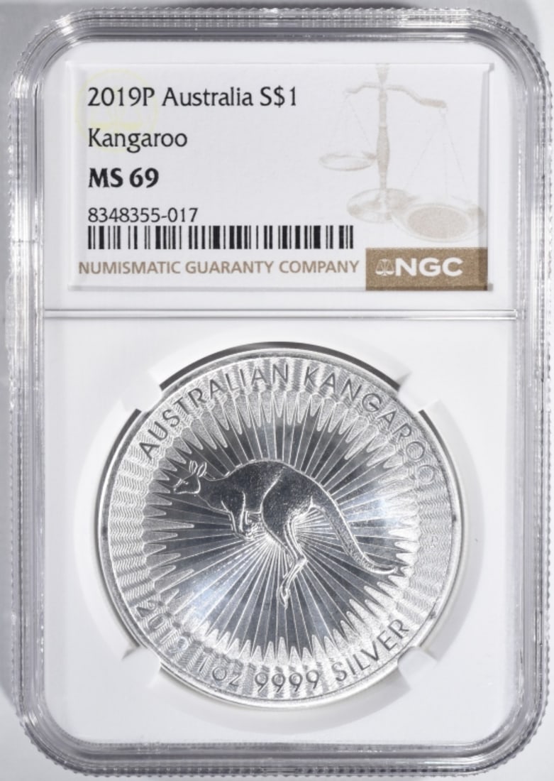 2019-P 1oz Silver Kangaroo, NGC MS-69: Follow us on Facebook, Instagram, X, and TikTok.