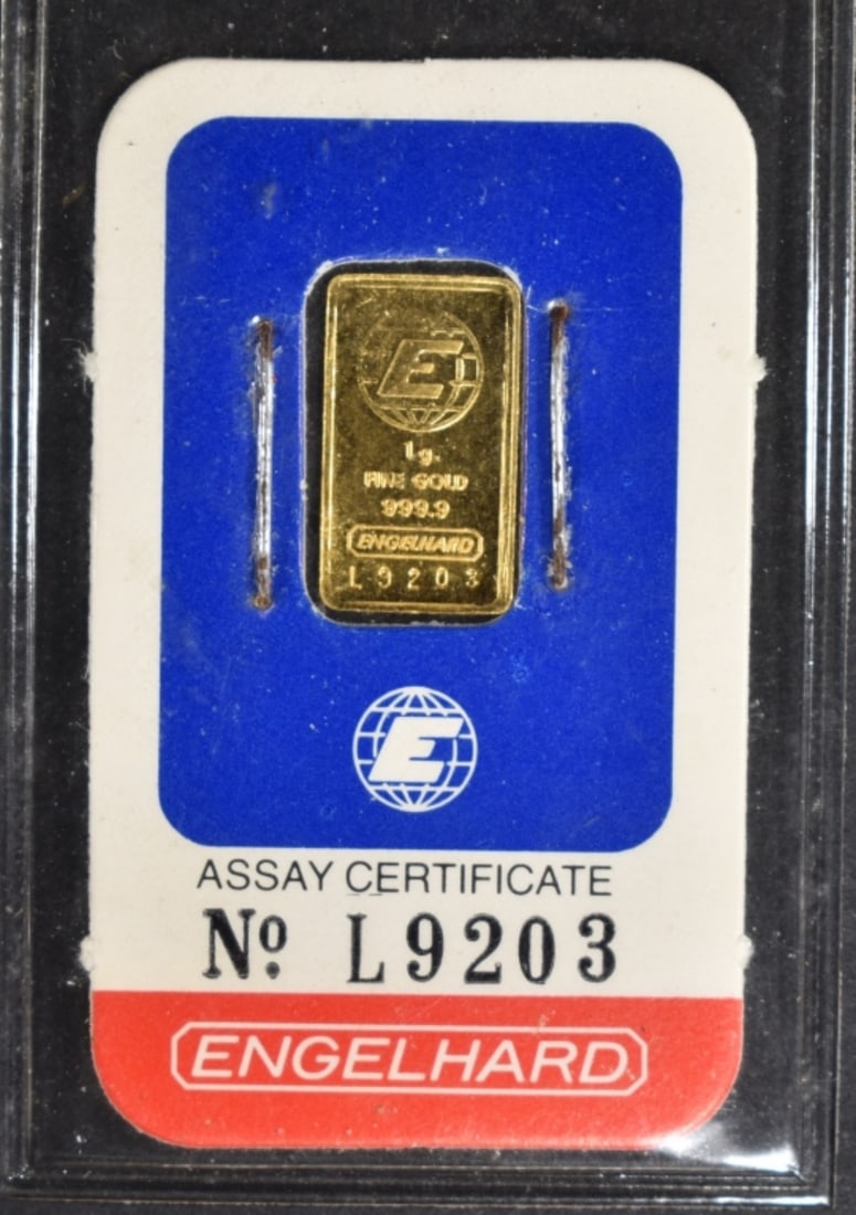 1 Gram .999 Engelhard Gold Bar: Bid with Vintage Auctions!