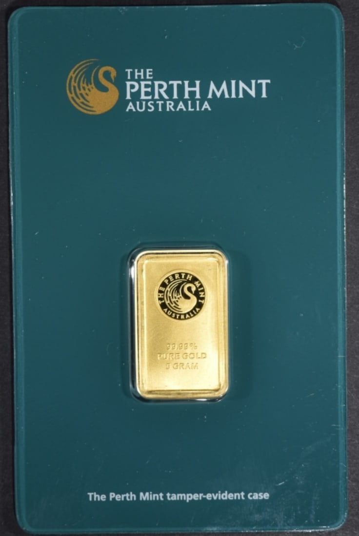 5 Gram .999 Perth Mint Gold Bar: Bid live now!