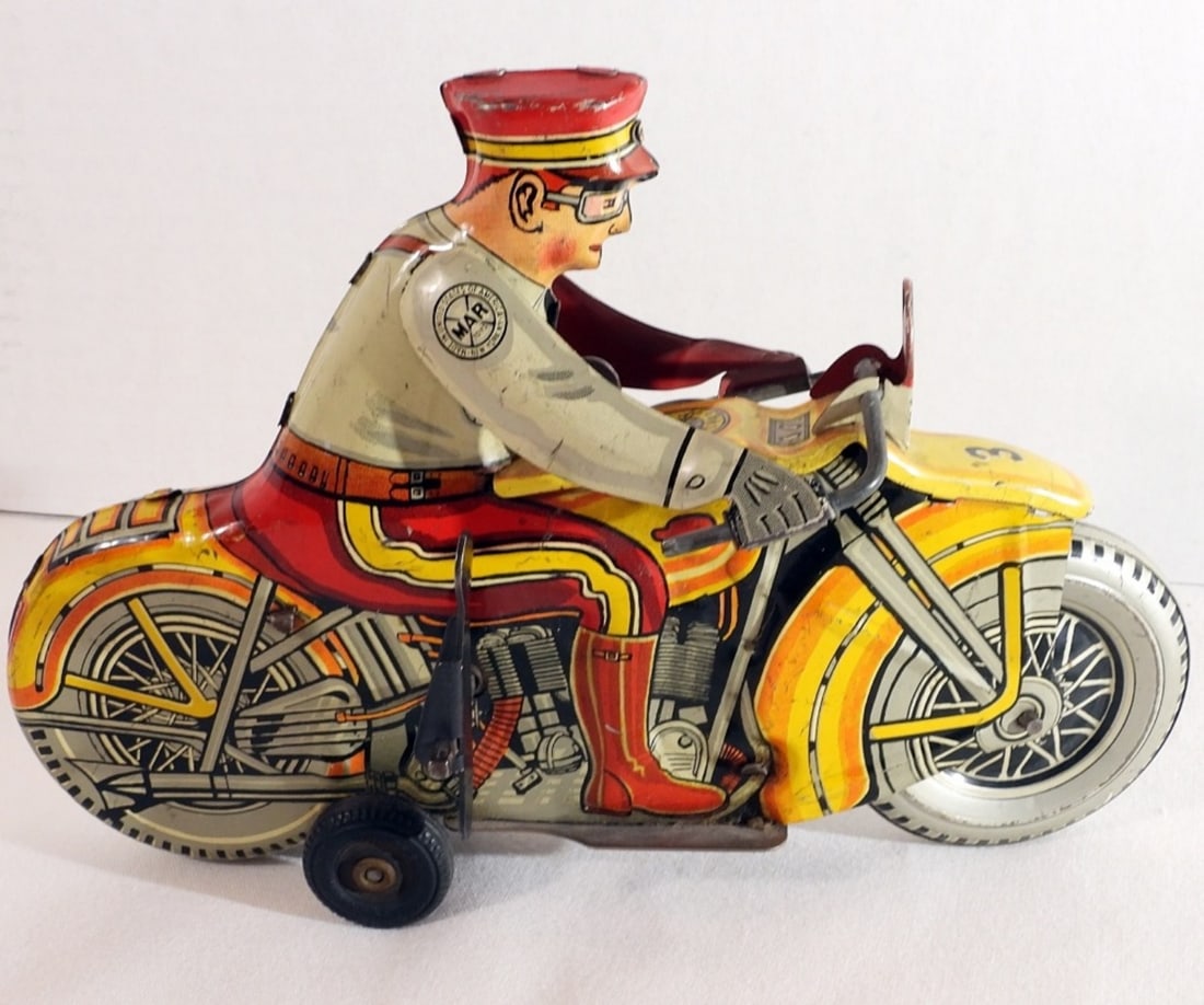 Marx Tin Litho Wind-Up Police Motorcycle 1930s (1 of 6)