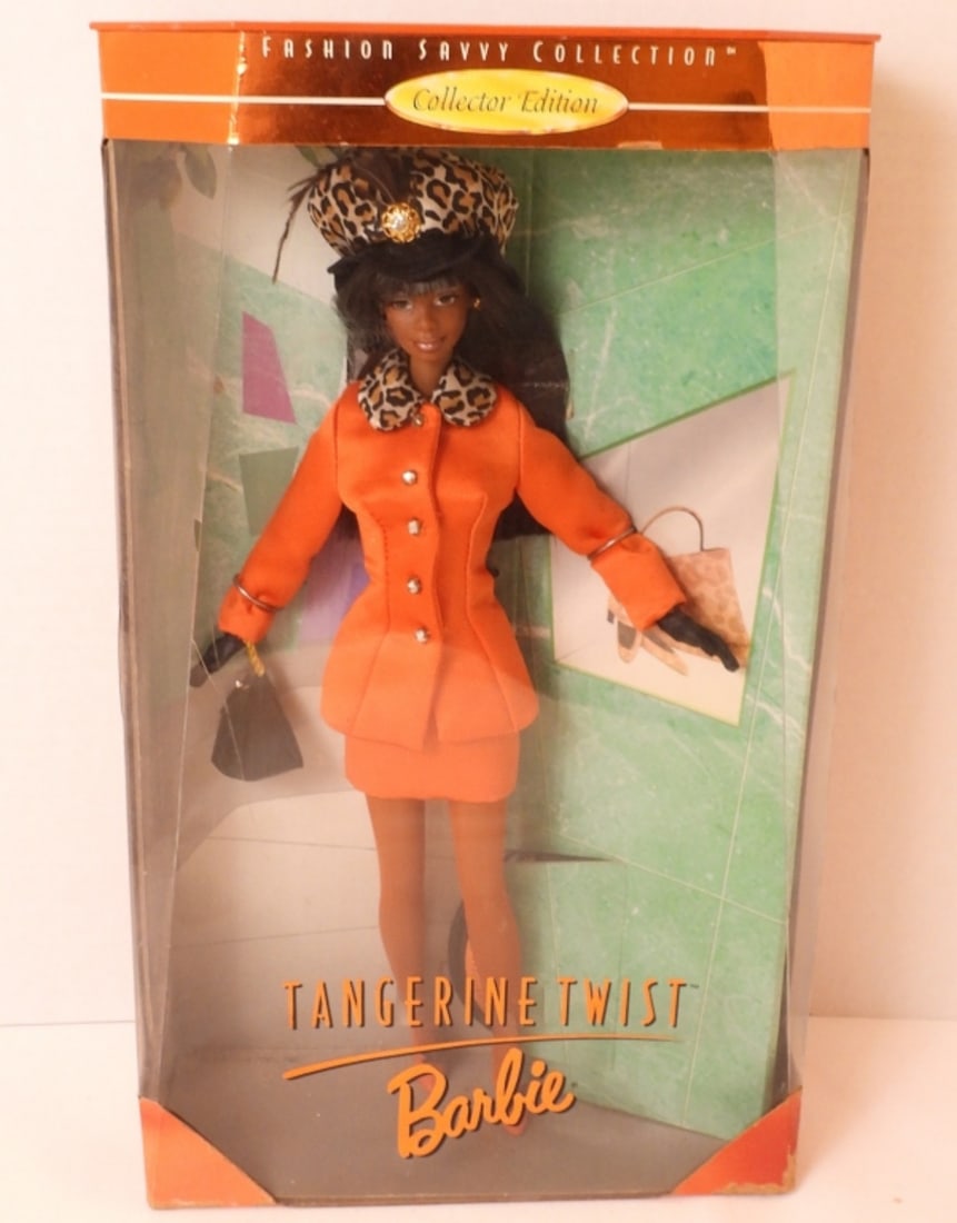 1997 Mattel Tangerine Twist Barbie: Fashion Savvy Collection Collector Edition. The box is dented a bit all over.