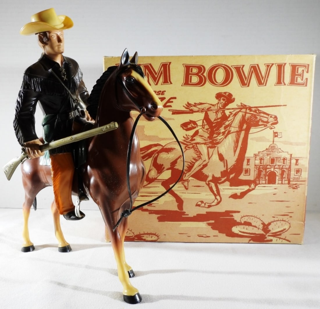 Jim Bowie & His Horse Blaze: Comes in box, box is fair condition, some bends and box looks a little worn down. Bottom does open VERY easily. All pieces are in the box.