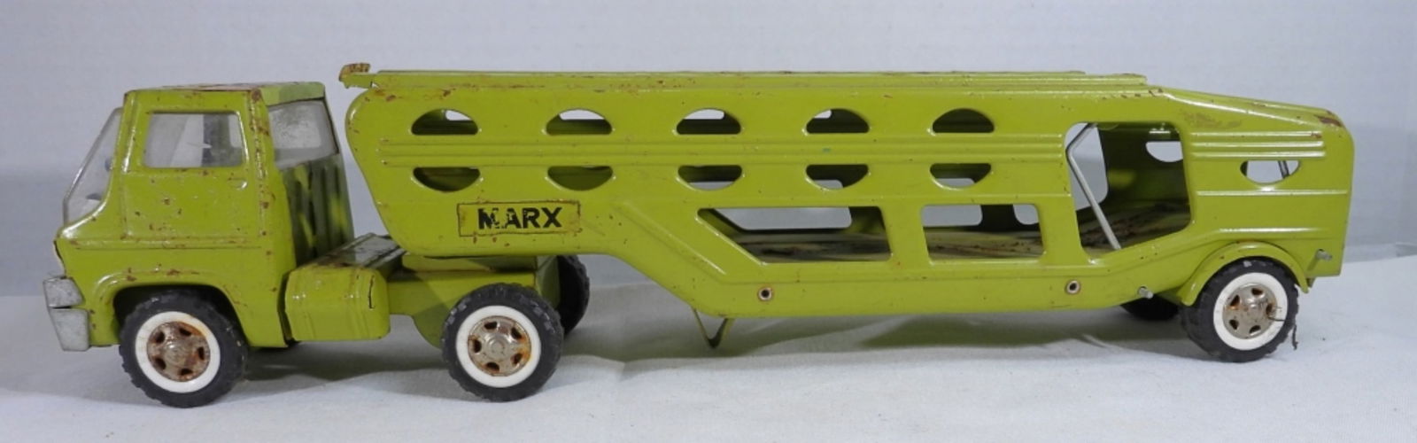 Marx Green Car Transport Toy Truck: Rust as pictured, Vintage 1960s