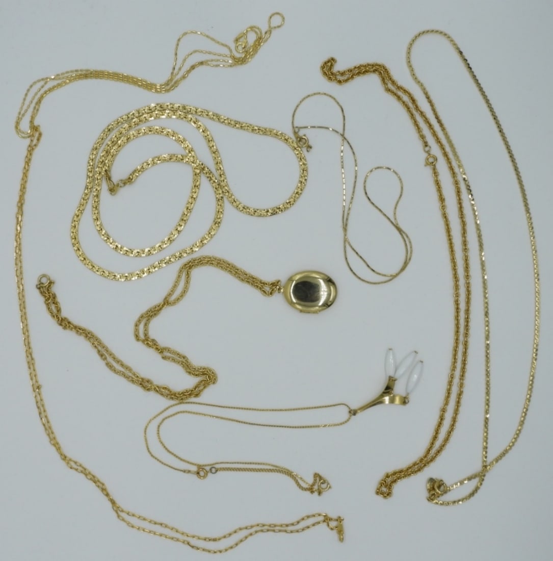 (9) Gold Tone Necklaces: All Different Lengths