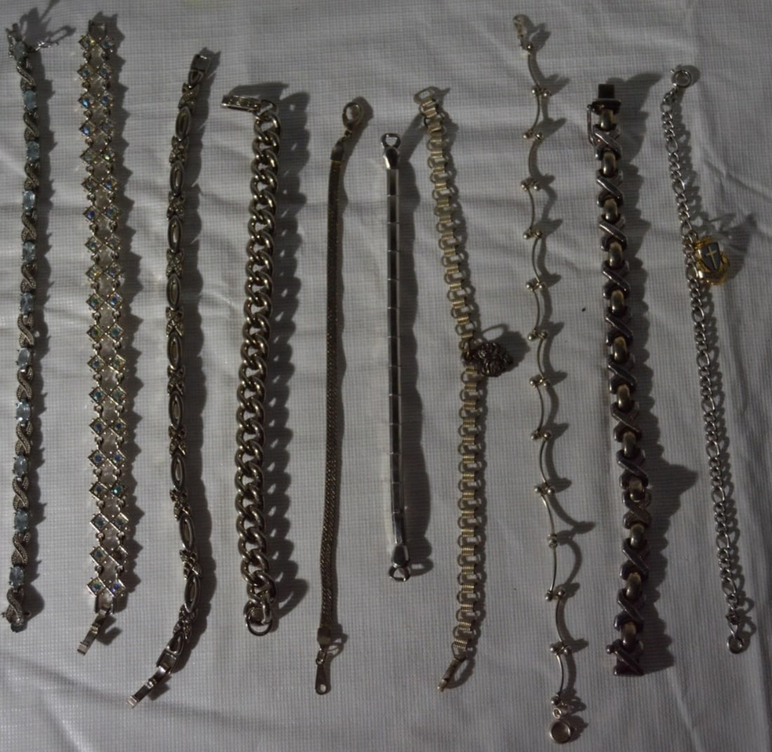 (10) Silver-Tone Women's Bracelets: various womens bracelets