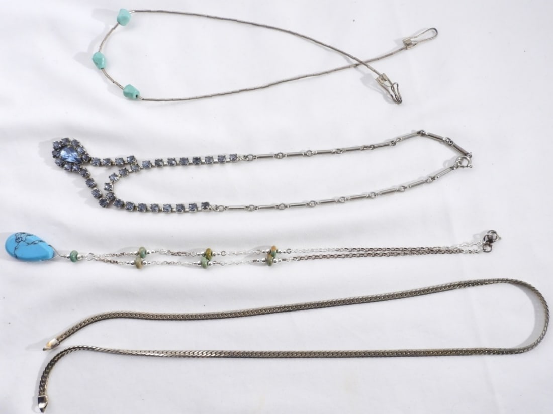 (4) Beautiful Necklaces: Some teal colored necklaces and one chain