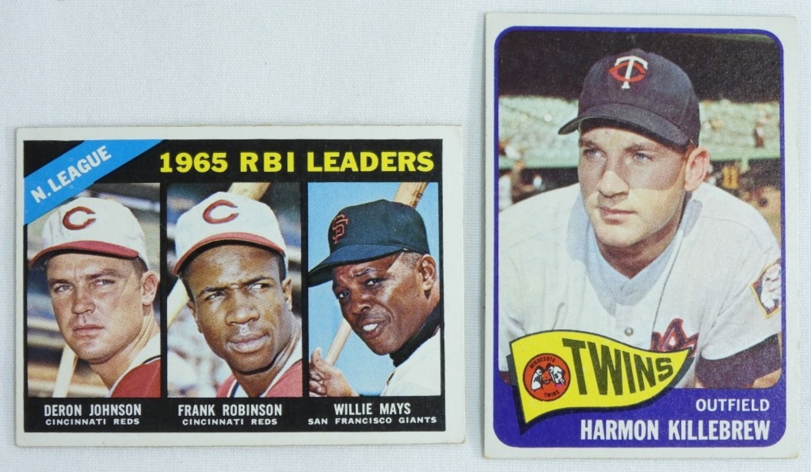 RBI Leaders 1965 & Harmon Killebrew Cards: Vboth in good condition, slightly rounded corners and no creasing.