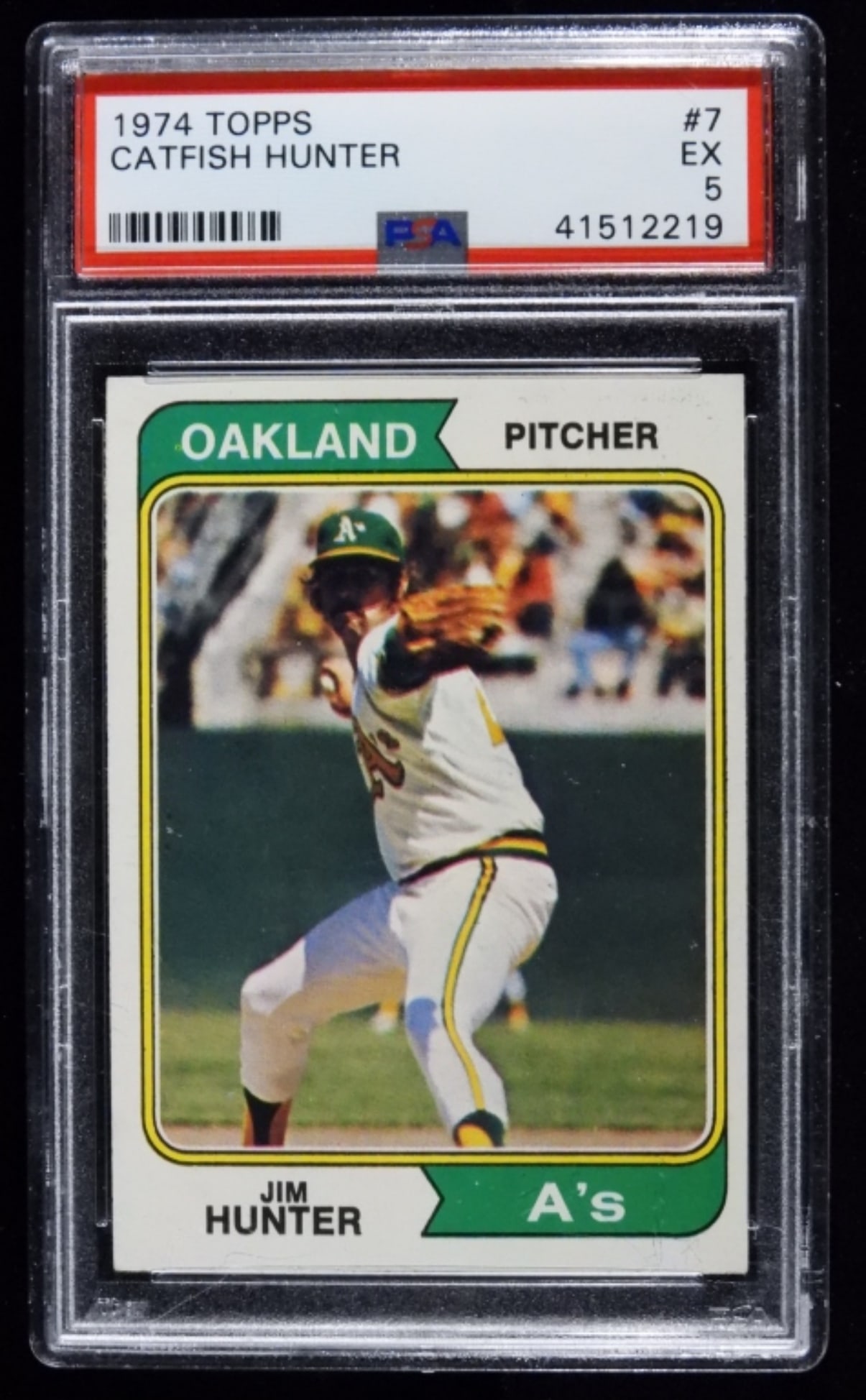 PSA 1974 TOPPS Jim Hunter #7 EX 5: PSA GRADED EX 5, 1974 TOPPS Catfish hunter #7