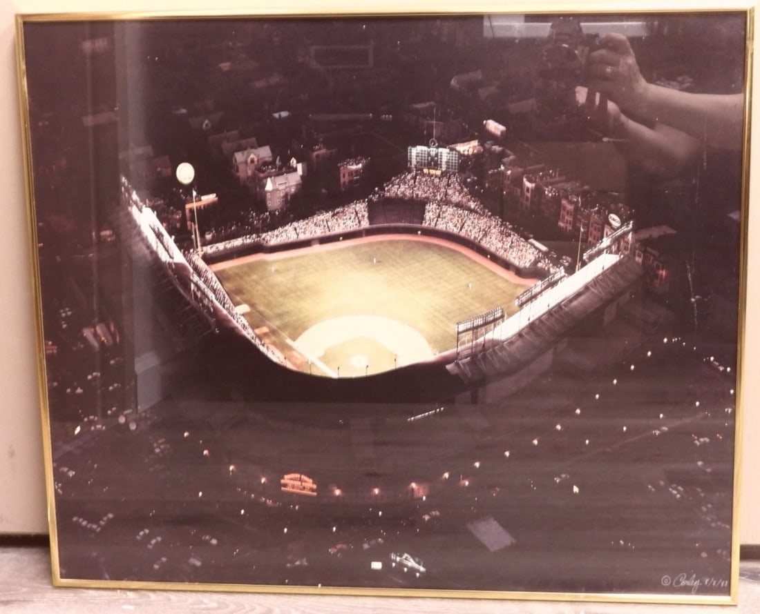 Framed Portrait Of Wrigley Field: Framed overhead portrait of Wrigley Field
