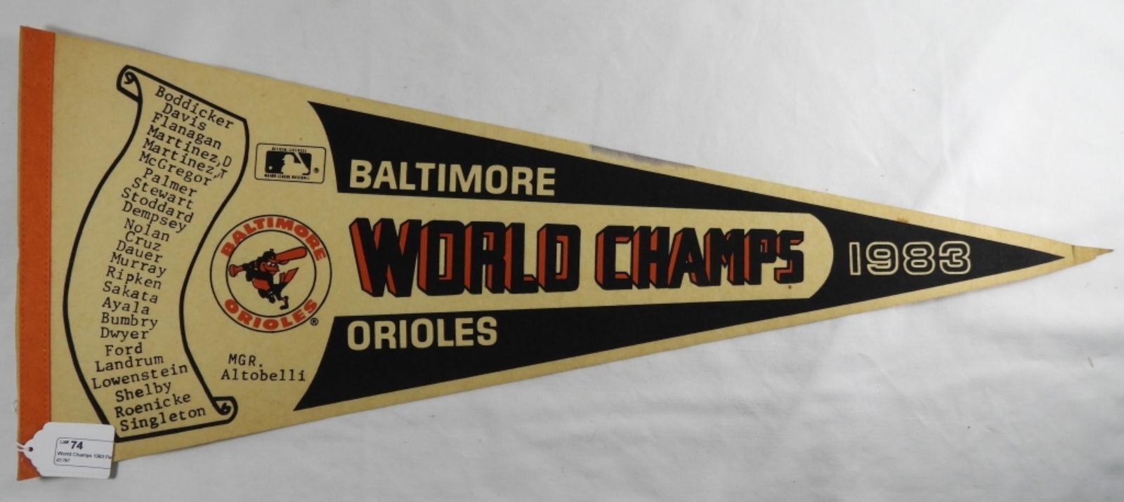 World Champs 1983 Pennant Orioles: Has a roster of players listed on it.