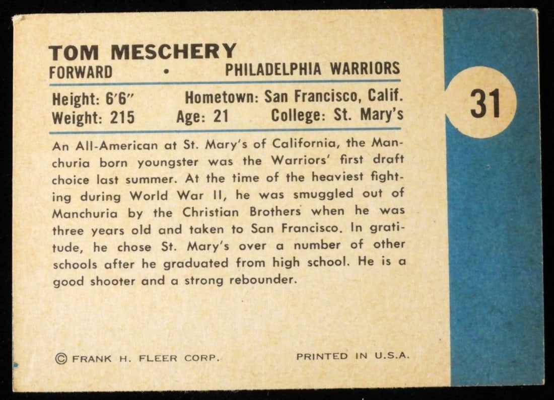 1961 Fleer #31 Tom Meschery - 2
