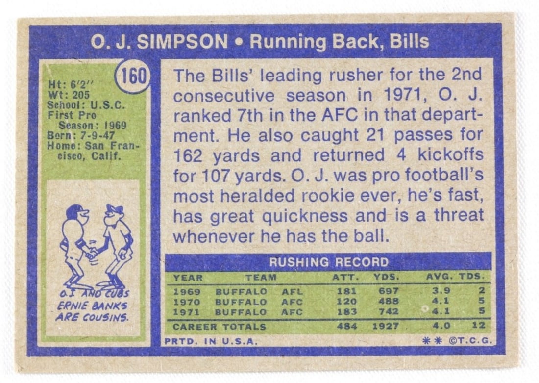 O.J. Simpson TOPPS #160 1972 - 2