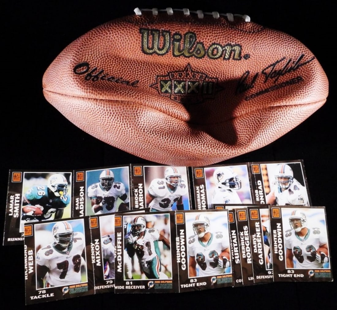 Wilson XXXII Official Football: Deflated & has various football cards as well. Unsearched, unverified, various conditions