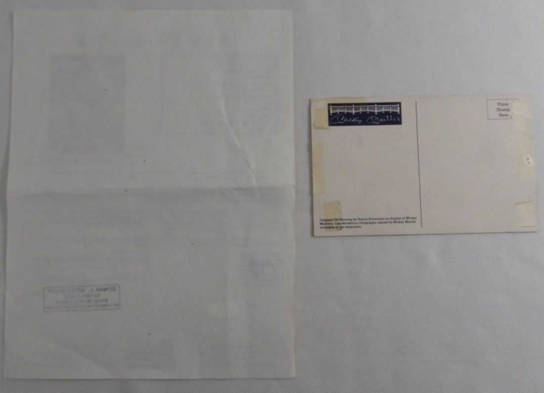 Mickey Mantle Signed Postcard COA - 5