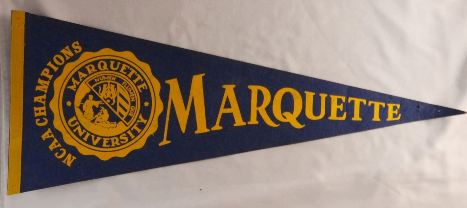 Vintage Marquette Pennant: Some pin holes from hanging, other than that it's in fair condition