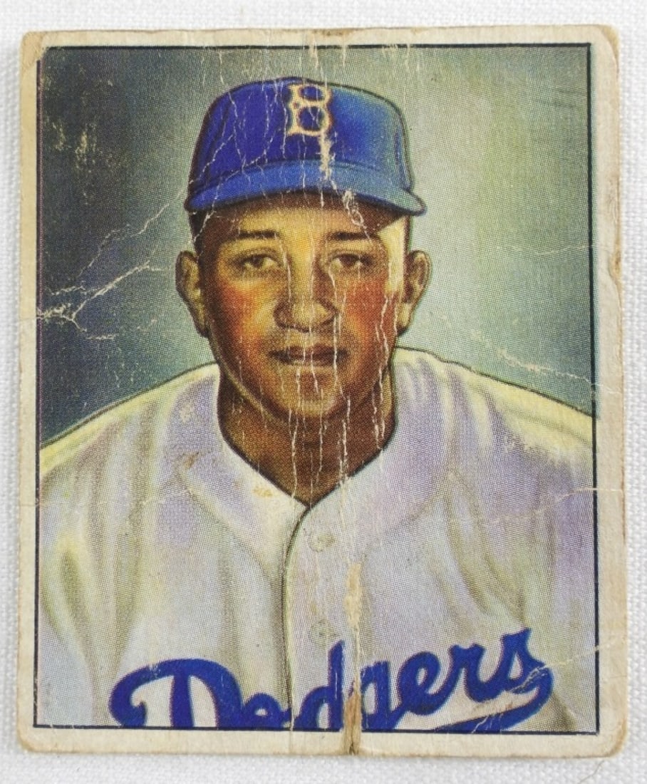 Don Newcombe 1950 Bowman Gum Card: has writing on the back, creased and rounded corners. Poor condition