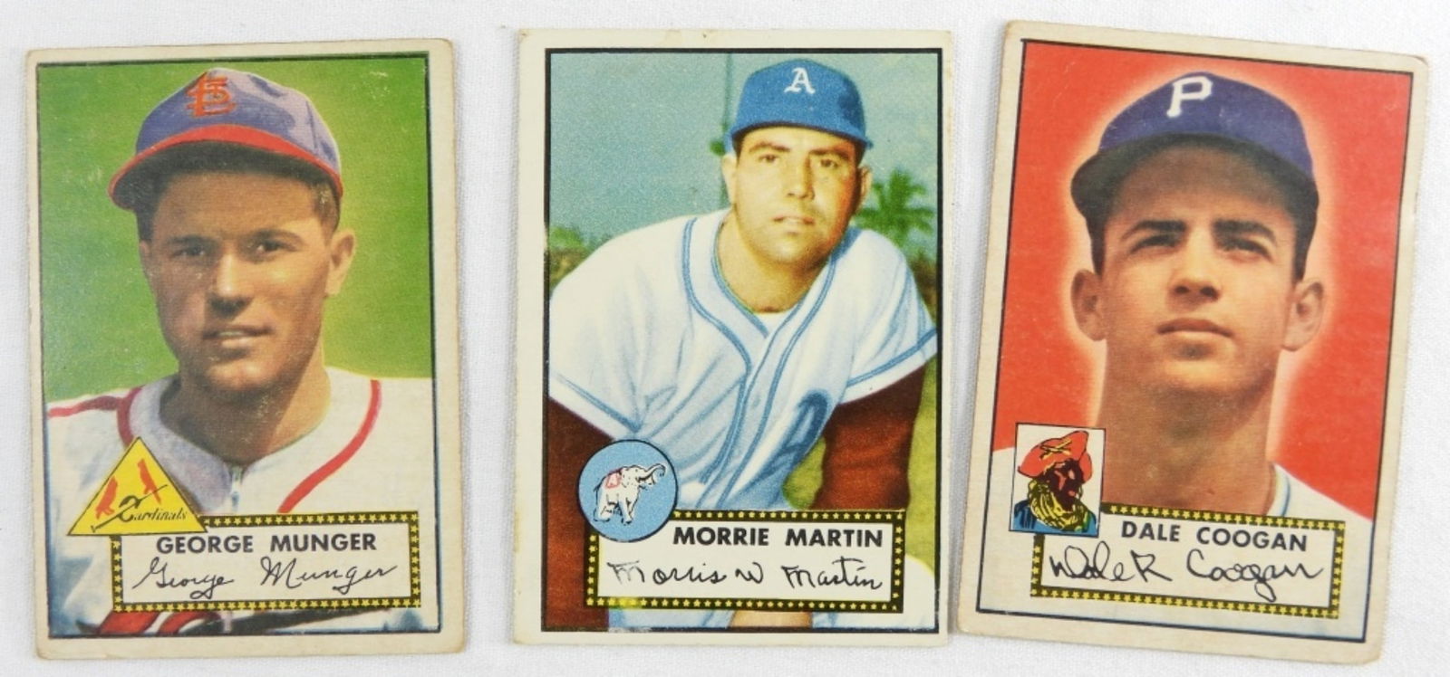 Baseball Cards TOPPS (3): Dale Coogan, Morrie Martin & George Munger. All in good condition with no creases but rounded corners.