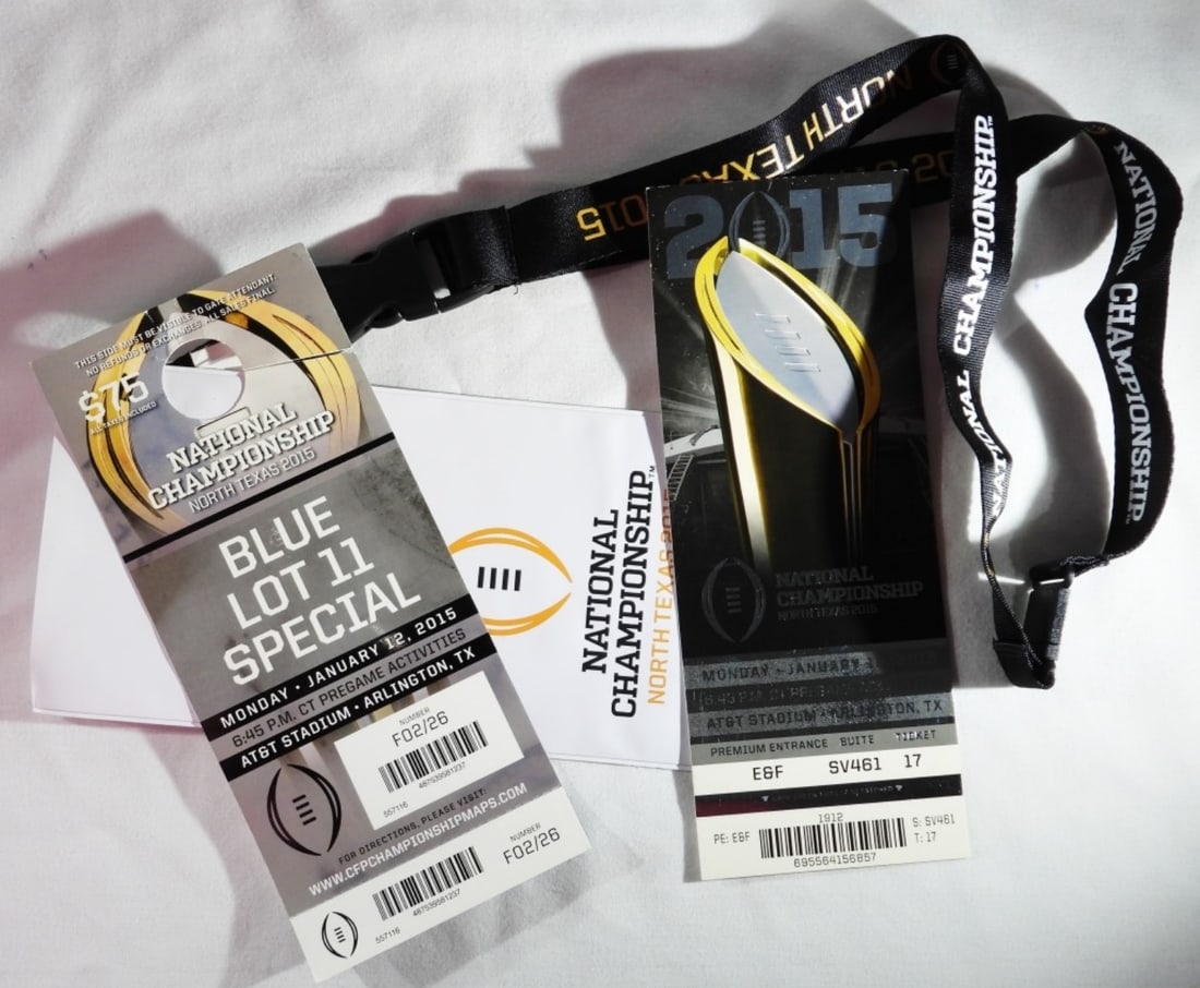 2015 National Championship Noth Texas Ticket: In good condiiton, comes with a laynard and parking ticket.